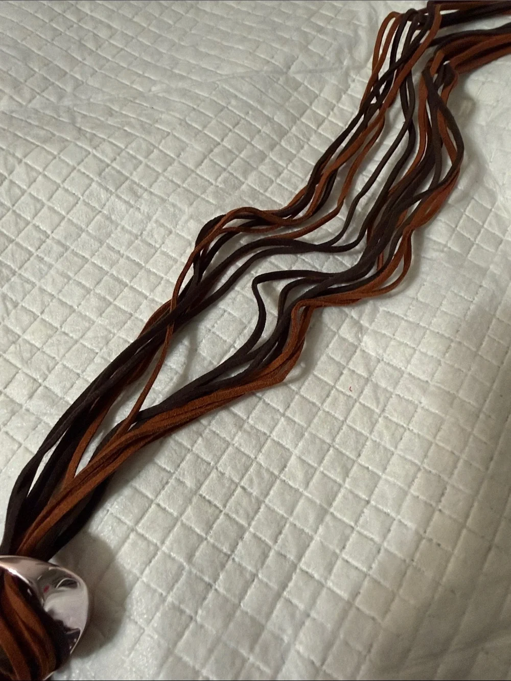 Multi-Strand Brown & Black Leather Necklace with Silver-Tone Pendant